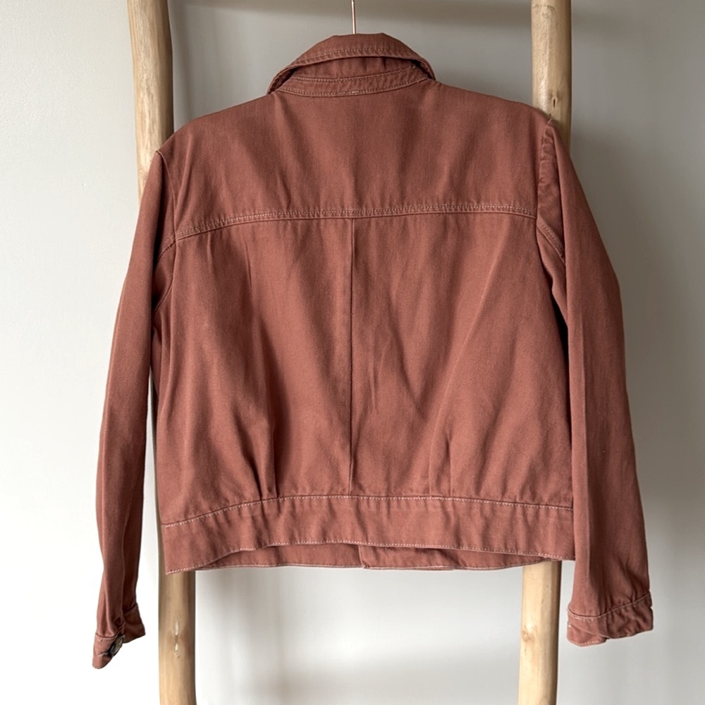 Free People Eisenhower Slouchy Boho Denim Button Up Fall Jacket Terracotta S - Picture 12 of 12